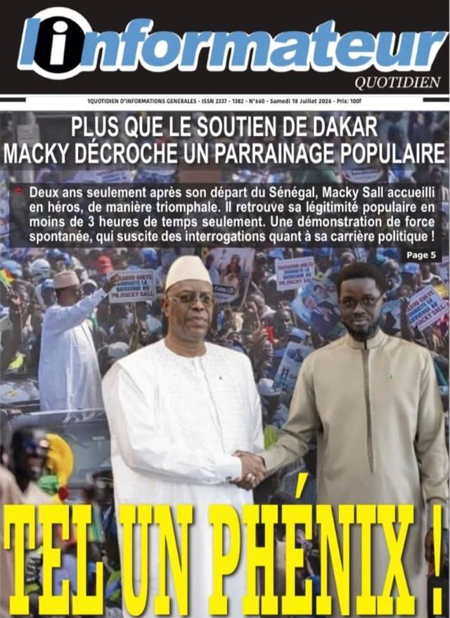 Une de L'Informateur, 18 juillet 2026