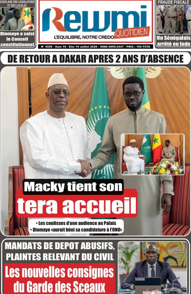 Une de Rewmi Quotidien, 18 juillet 2026