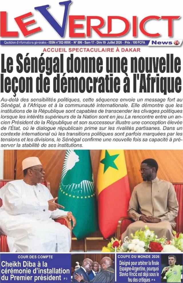 Une de Verdict News, 18 juillet 2026