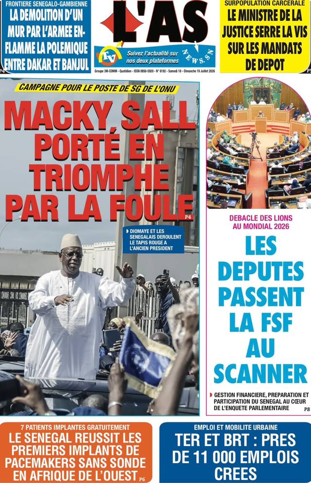Une de L'As, 18 juillet 2026