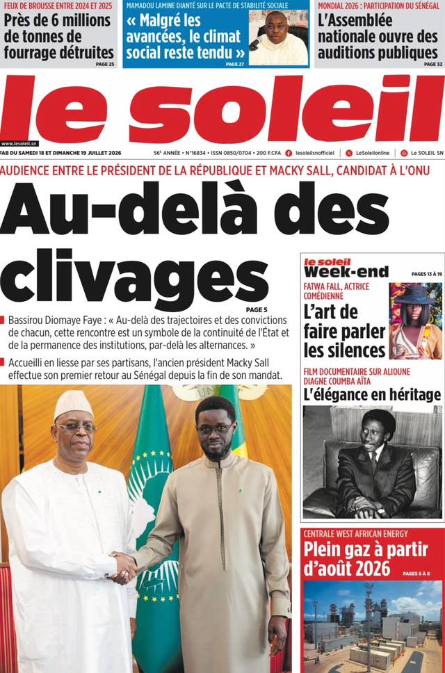 Une de Le Soleil, 18 juillet 2026
