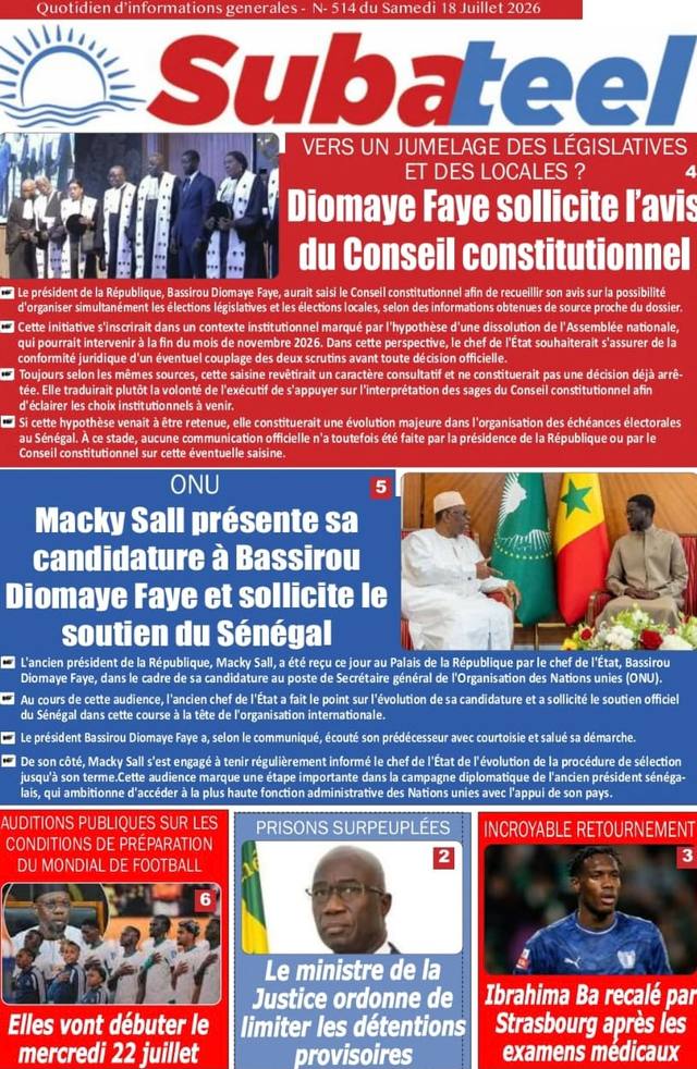 Une de Kubateel, 18 juillet 2026