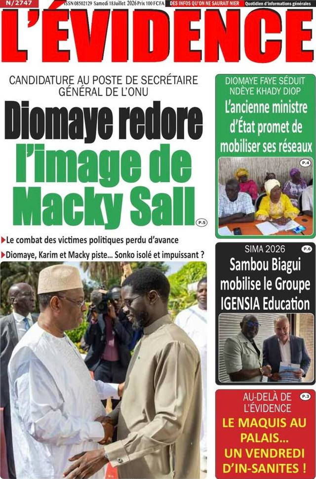 Une de L'Évidence, 18 juillet 2026