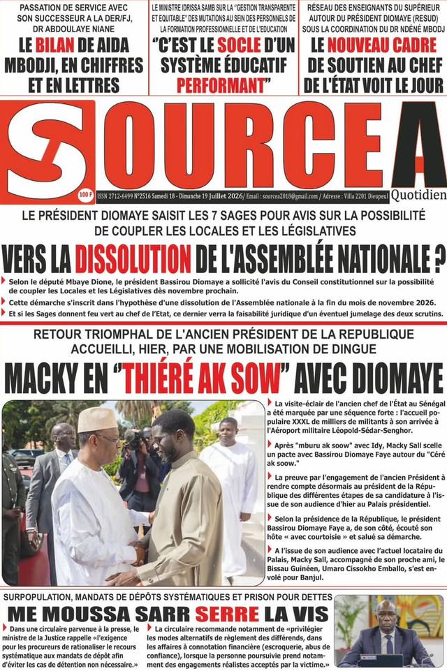 Une de Source A, 18 juillet 2026