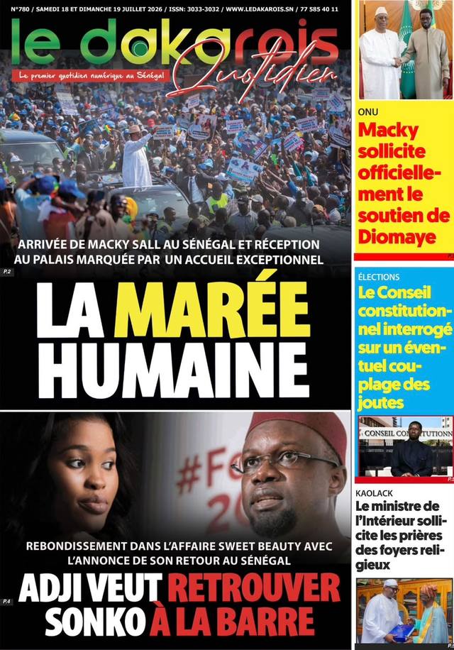 Une de Le Dakarois, 18 juillet 2026