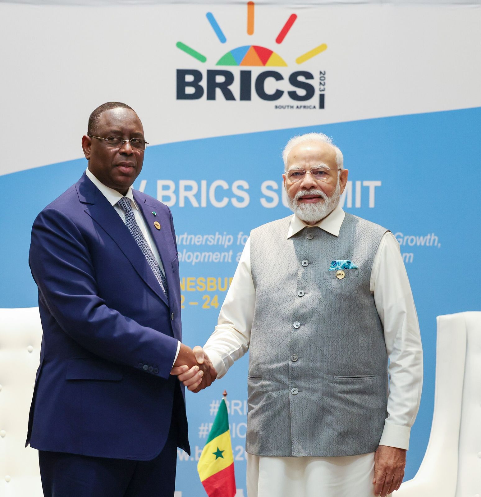 Macky Sall en réunion bilatérale avec Narendra Modi lors du 15ᵉ Sommet des BRICS à Johannesburg